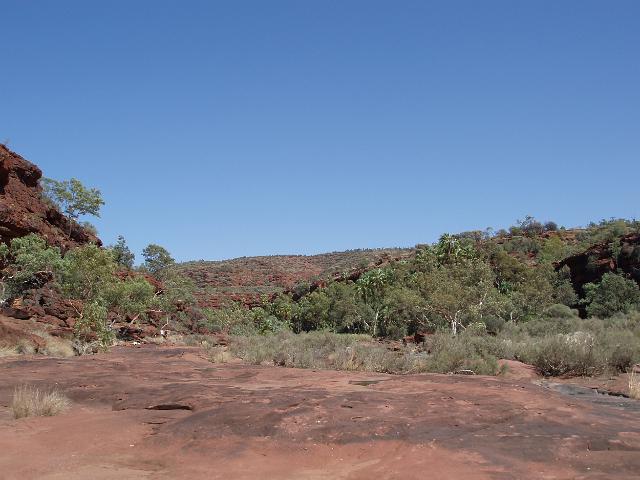 dry red sandstone bed of the finke river as it pass through palm valley