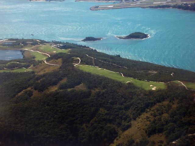 the golf course on dent island viewed from the air