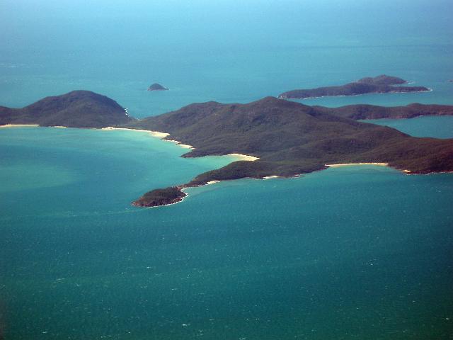 an aerial view of the linderman islands in the whitsunday island group, queensland
