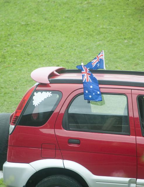 a car decorated with flags for australia day