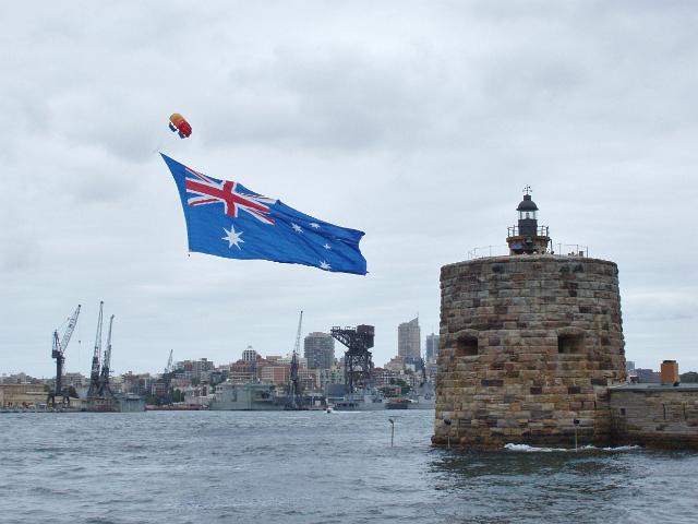 sydney's fort denison and a giant australian flag