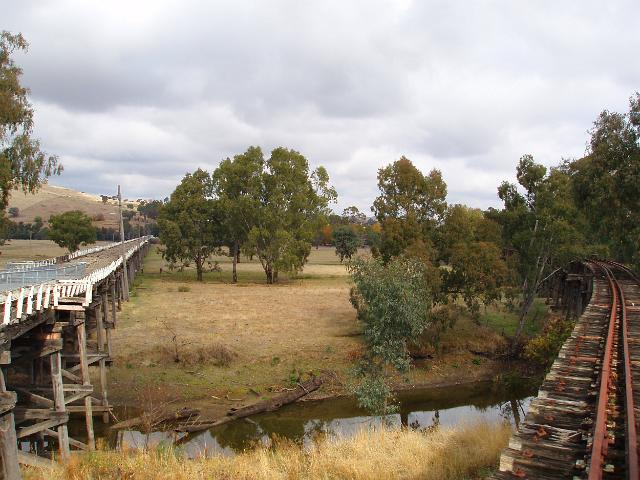 disused historic railway and road bridges in gundagai, new south wales