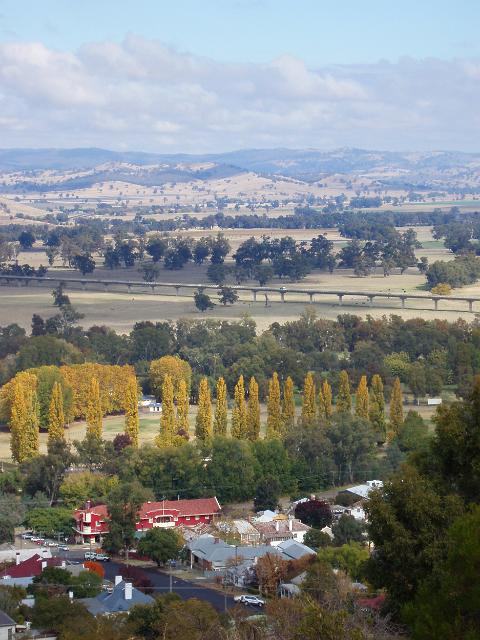 Viewed from above the Sheahan bridge and river flood plain, Gundagai