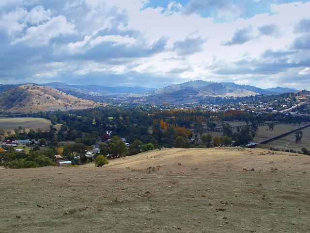 looking down on the town of gundagai, new south wales