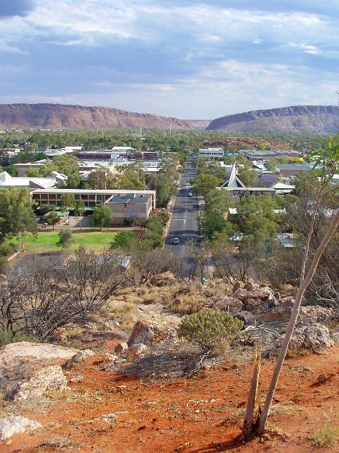 a view of alice springs looking towards the gap in the mac donnell ranges