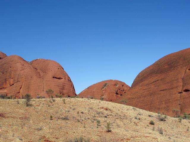 a view of the olgas in australias red centre, the aboriginal name of the olgas is Kata Tjuta which means 'many heads'