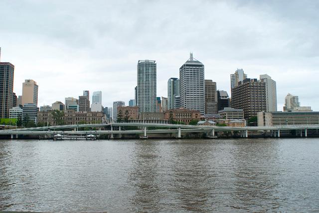 View of the modern architecture and highrise buildings of the Brisbane CBD across the Brisbane River