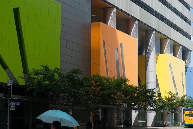 Colourful modern achitecture on a commercial building in Brisbane Square, Brisbane, Queensland, Australia