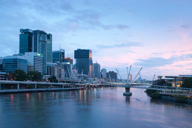 Kurilpa Bridge in Brisbane crossing over the Brisbane River is a modern pedestrian and cycling bridge connecting the two banks of the river and the CBD