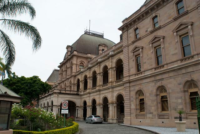 Front exterior facade of the Brisbane Parliament House which is the meeting place of the Parliament of Queensland, housing the Legislative Assembly.