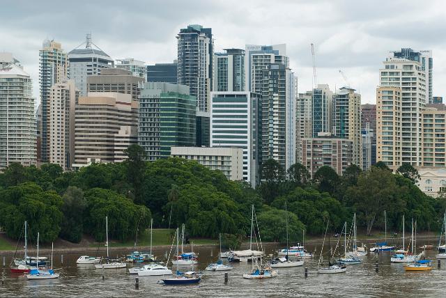 Brisbane CBD from Kangaroo Point on the East bank of the Brisbane River showing the architecture of the city centre