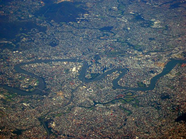 an aerial view of brisbane and the brisbane river