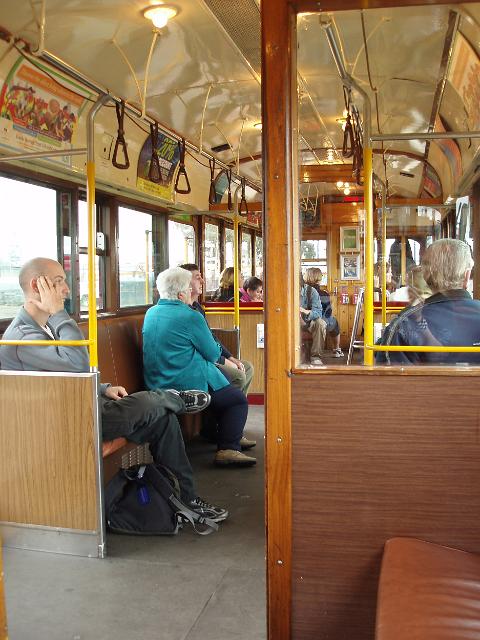 interior of an old wooden melbourne city loop tram