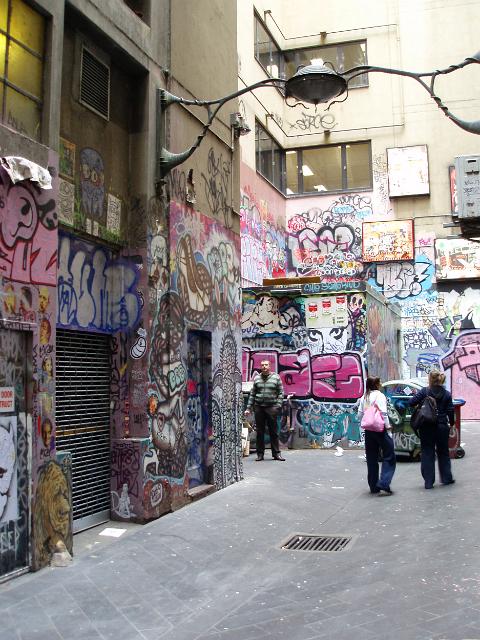 walls decorated with urban artworks, in melbournes famous laneways