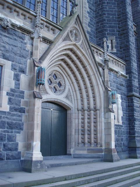 Gothic revival details, and entrance to Melbournes St Patrick's Cathedral