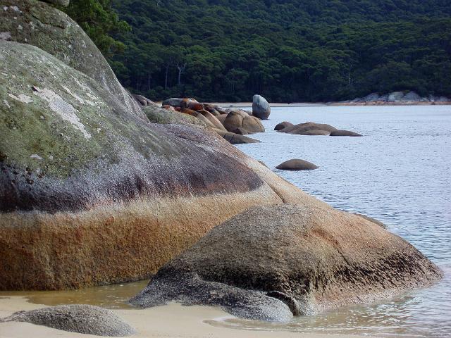 a coastline composed of rounded granite rocks in regufe cove bay, wilsons promontory national park